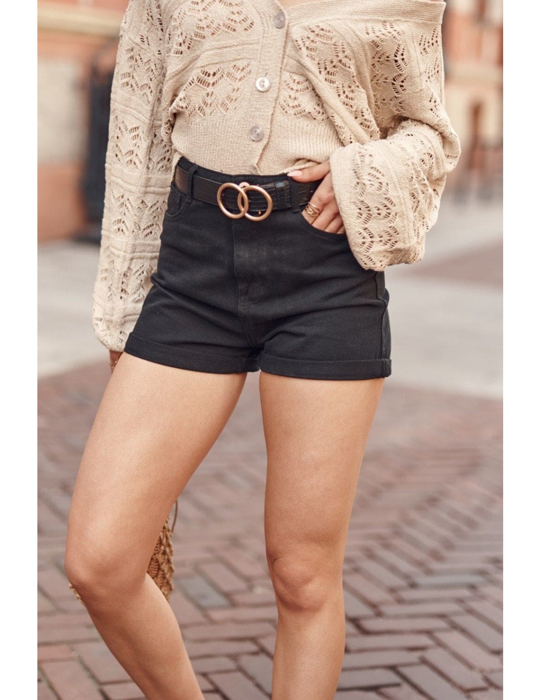 High-waisted denim shorts black 6200 - Online store - Boutique